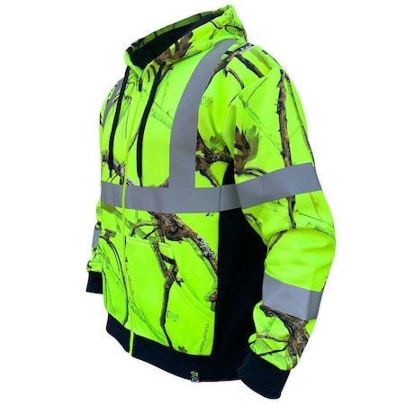 Safetyshirtz SS360 Backwoods Camo Class 3 Zip-Up Hoodie, Safety Green, 2XL 46111315XXL